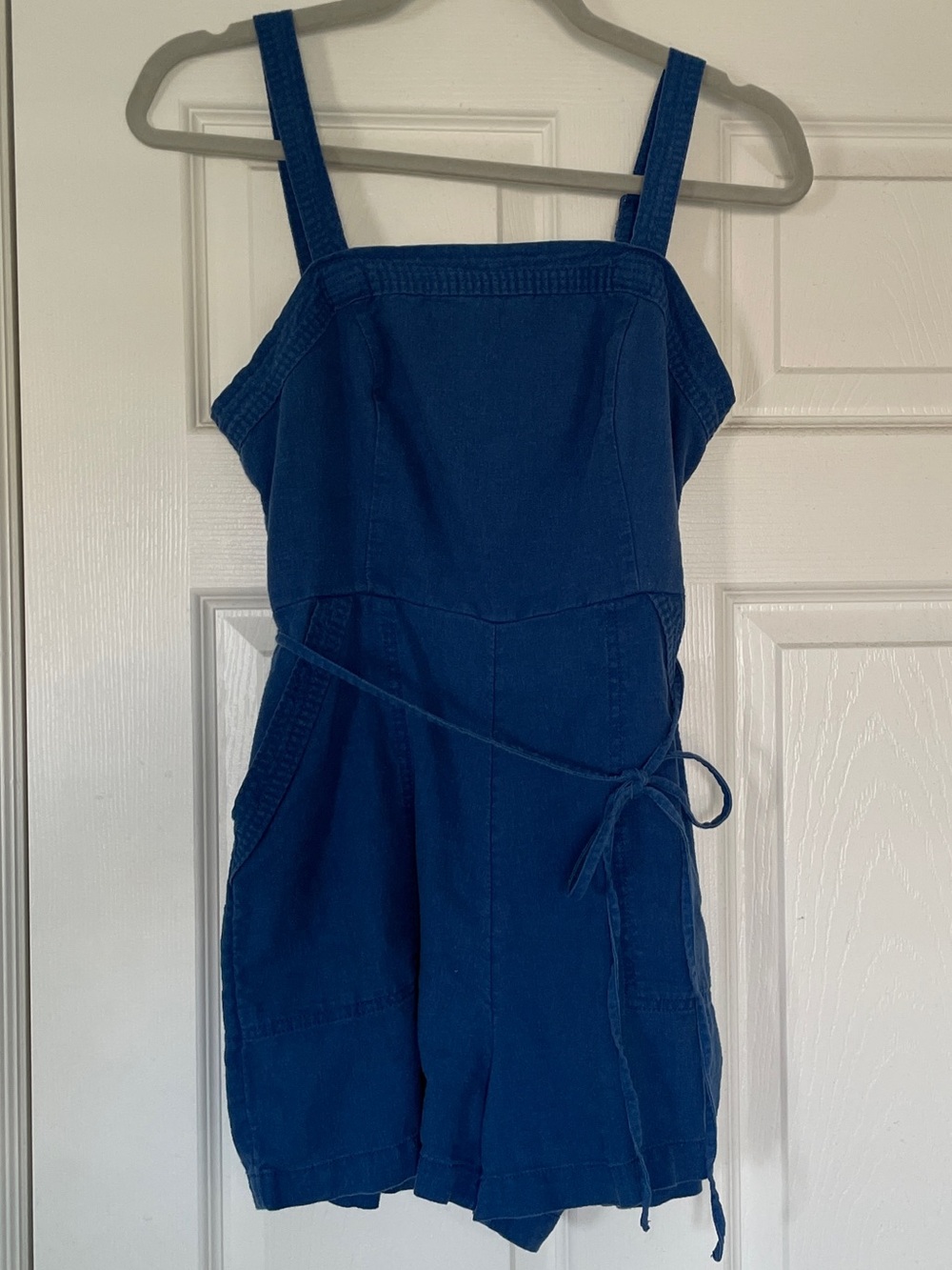 Old Navy Linen Blend Blue Romper with Tie Waist - Small